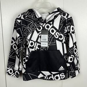 Adidas Boys Hoodie Size 3T Black White Logo Silky Finish Kangaroo Pocket